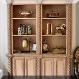 F22. Double bookcase with spiral columns and lower cabinets. 91”h x 69”w x 19.5”d